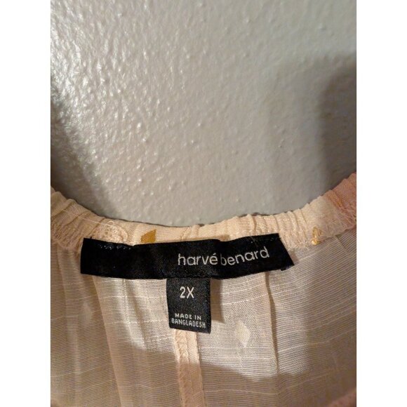 HARVÉ BENARD 2X Off Shoulder Top Blouse Pink Gold Foil Stripe Tassel - Picture 5 of 7